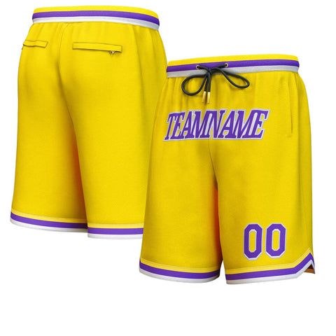 Custom Yellow Purple-White Personalized Basketball Shorts