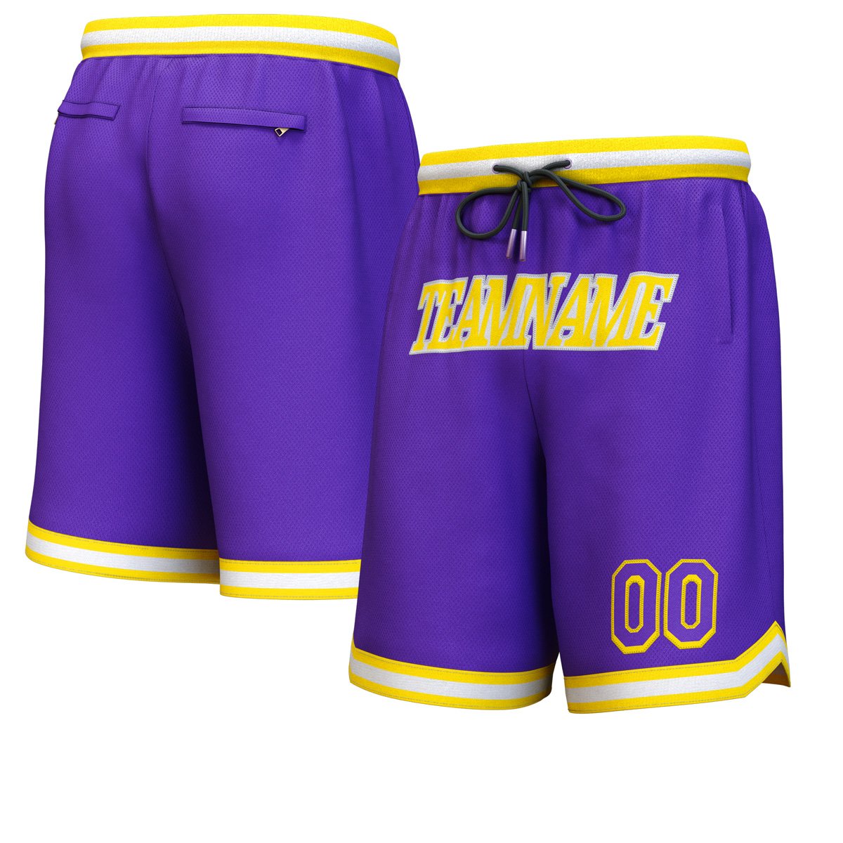 Short de basket personnalisé violet jaune-blanc personnalisé