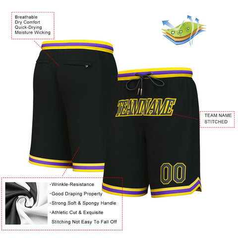 Custom Black Black-Yellow Personalized Basketball Shorts