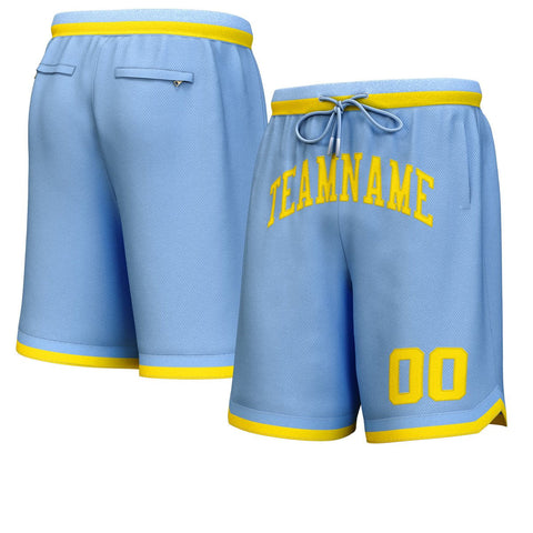 Custom Light Blue Yellow Personalized Basketball Shorts