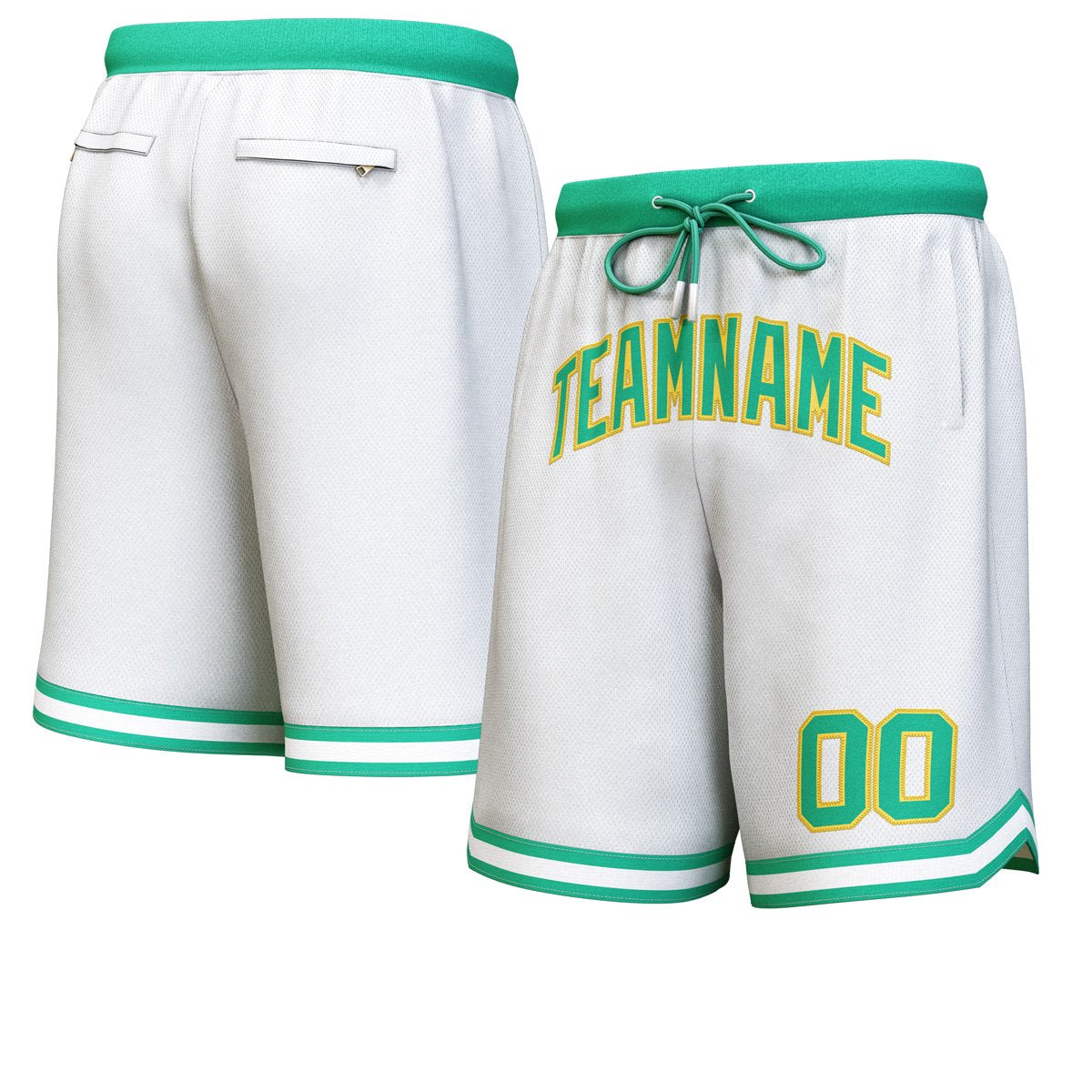 Short de basket personnalisé blanc vert-jaune personnalisé