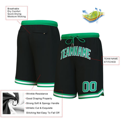 Custom Black Green-White Personalized Basketball Shorts