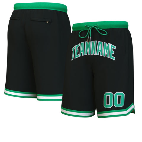Custom Black Green-White Personalized Basketball Shorts