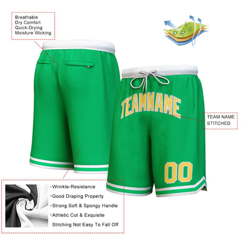 Custom Green Yellow-White Personalized Basketball Shorts
