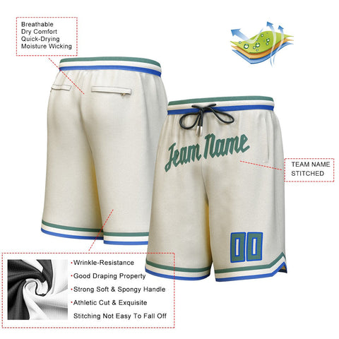Custom Cream Hunter Green Personalized Basketball Shorts