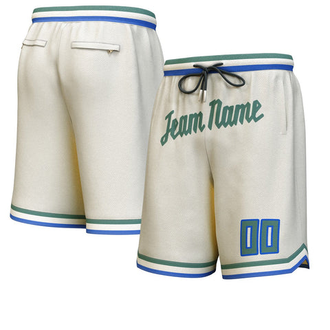 Custom Cream Hunter Green Personalized Basketball Shorts