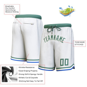 Custom White Hunter Green-Cream Personalized Basketball Shorts