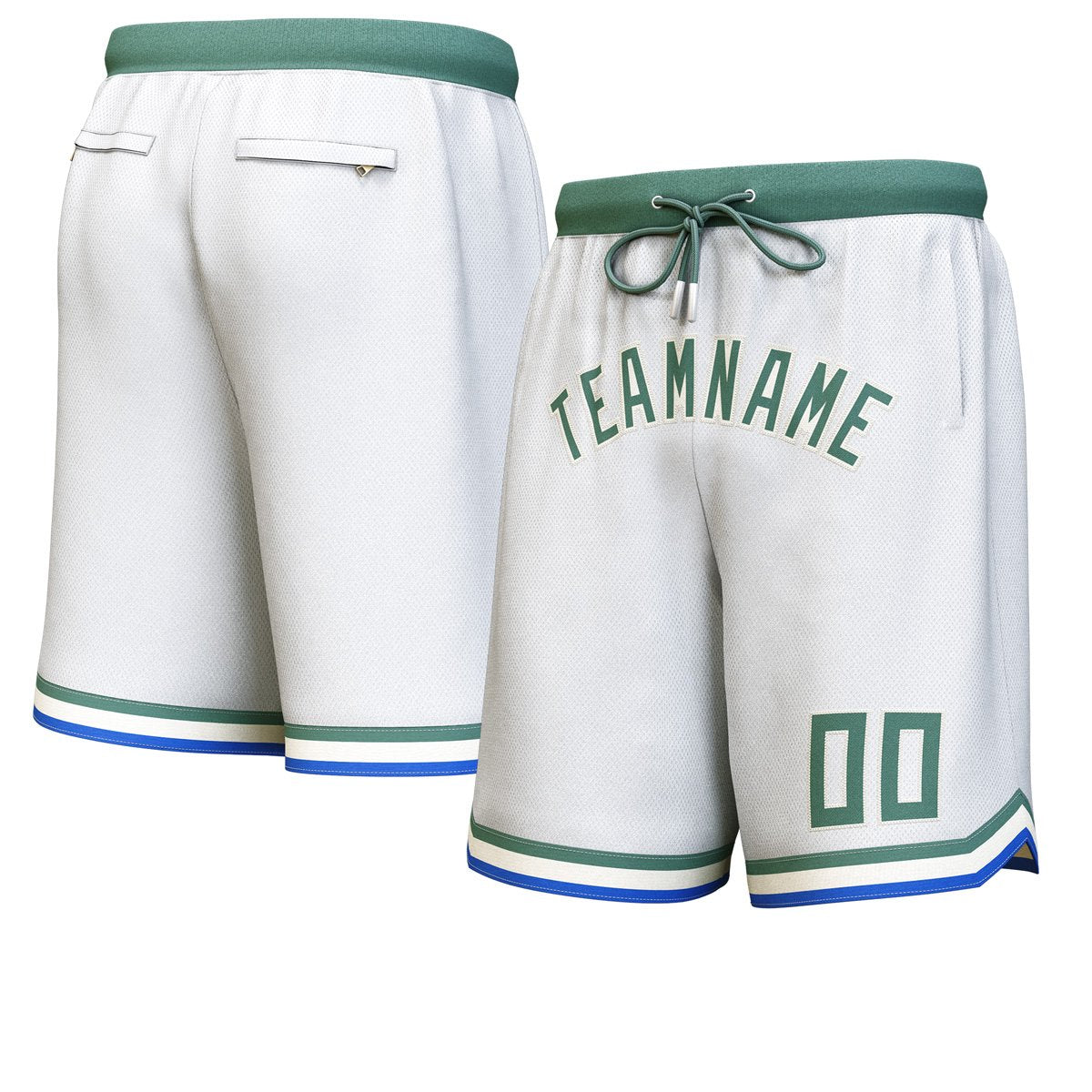 Short de basket-ball personnalisé blanc Hunter vert-crème personnalisé