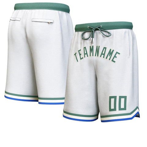 Custom White Hunter Green-Cream Personalized Basketball Shorts