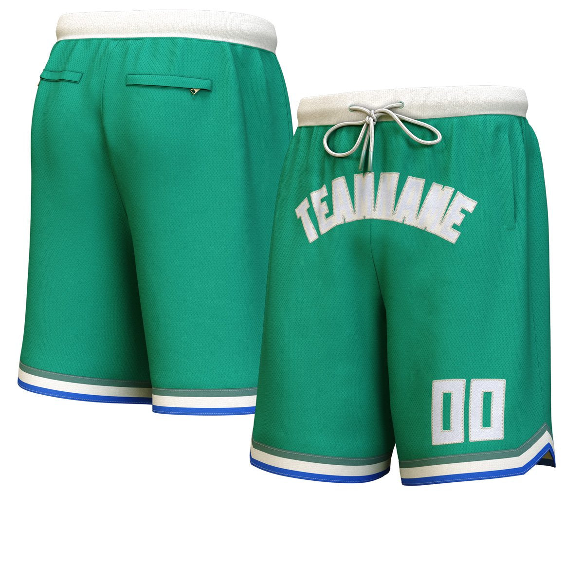 Short de basket personnalisé vert chasseur blanc-crème personnalisé