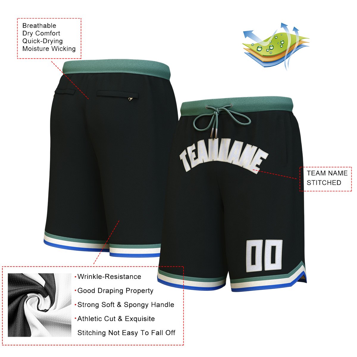 Custom Black White-Cream Personalized Basketball Shorts