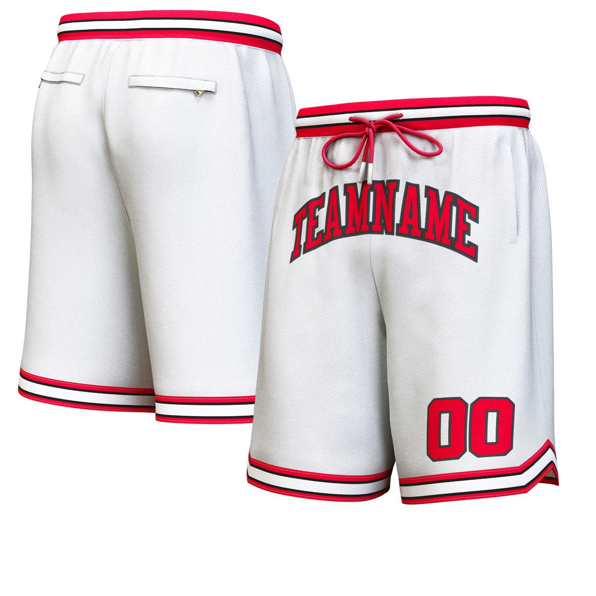 Short de basket personnalisé blanc rouge-noir personnalisé