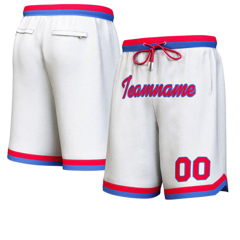 Custom White Red-Royal Personalized Basketball Shorts