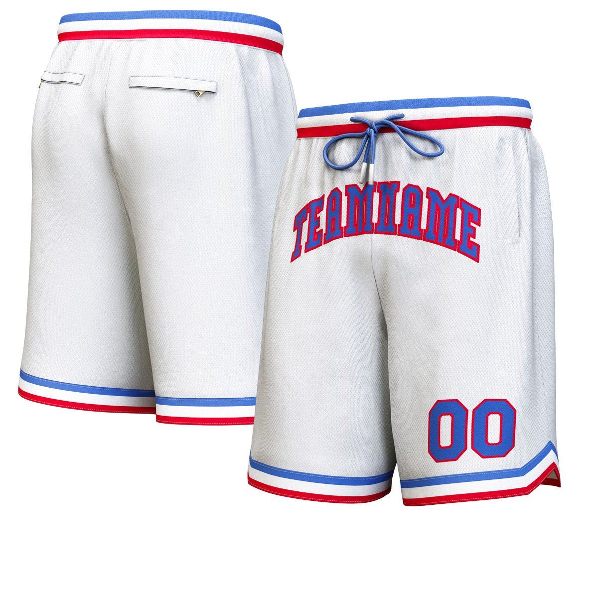 Short de basket personnalisé blanc royal-rouge personnalisé