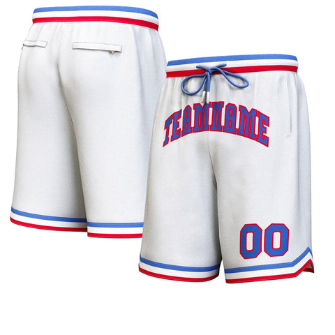 Custom White Royal-Red Personalized Basketball Shorts