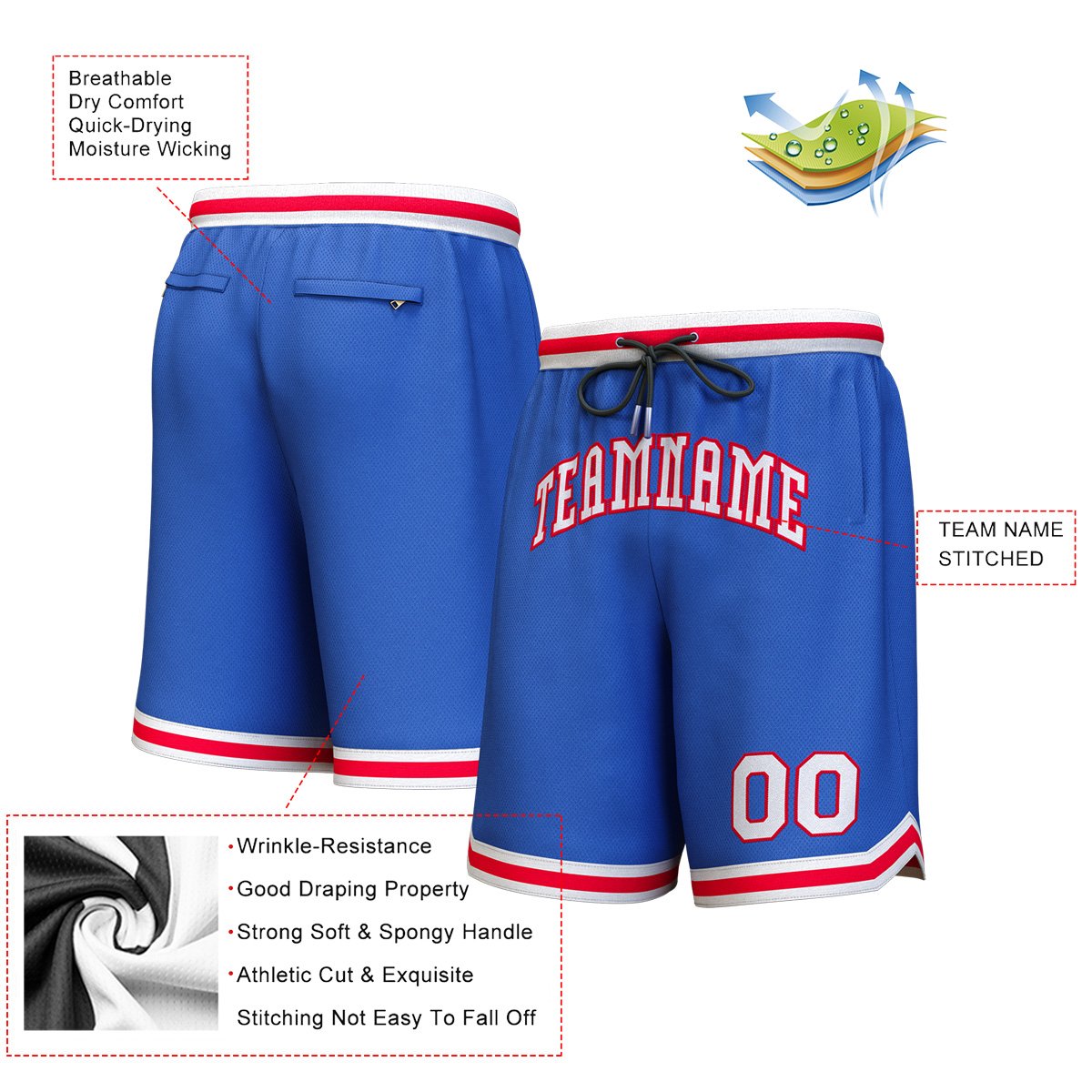 Custom Royal White-Red Personalized Basketball Shorts