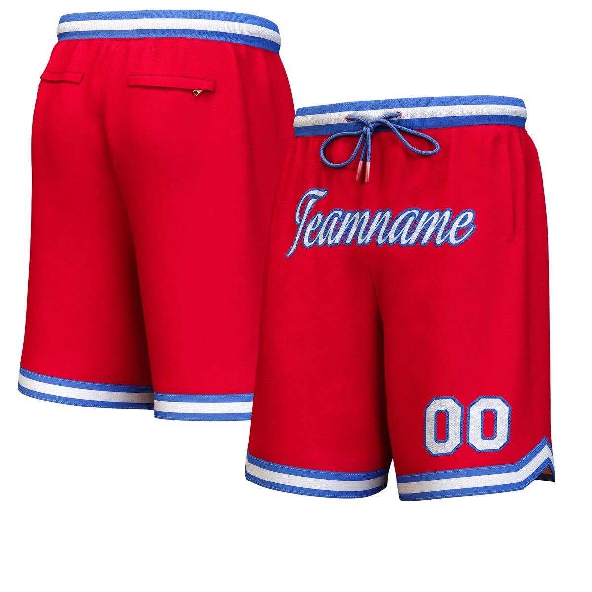 Short de basket personnalisé rouge blanc-royal personnalisé