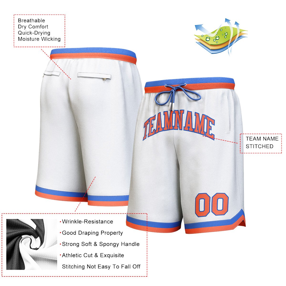 Custom White Orange-Royal Personalized Basketball Shorts