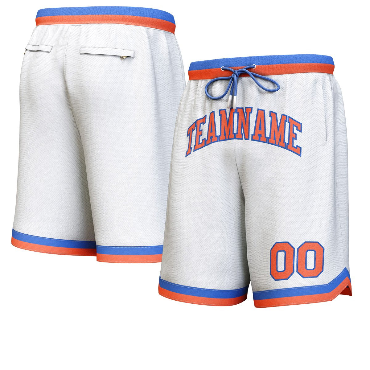 Short de basket personnalisé blanc orange-royal personnalisé