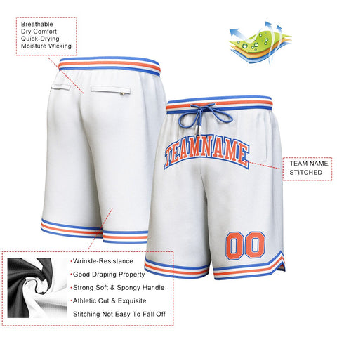 Custom White Orange-Royal Personalized Basketball Shorts