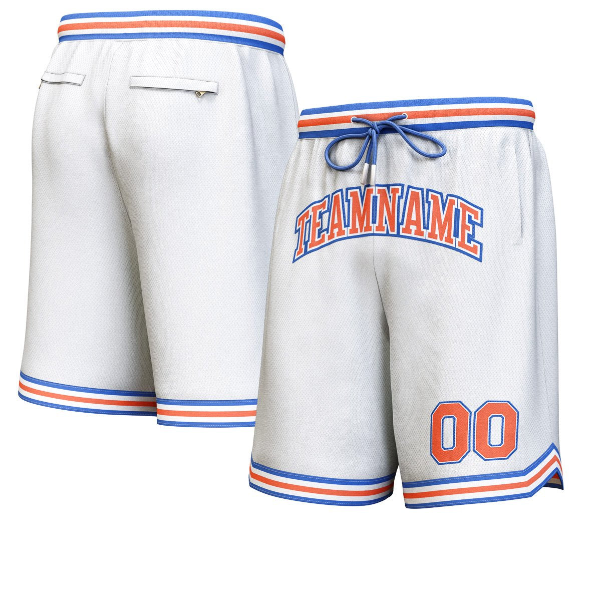 Short de basket personnalisé blanc orange-royal personnalisé