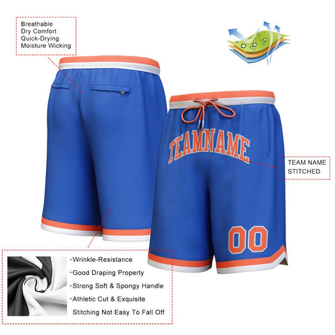 Custom Royal Orange-White Personalized Basketball Shorts