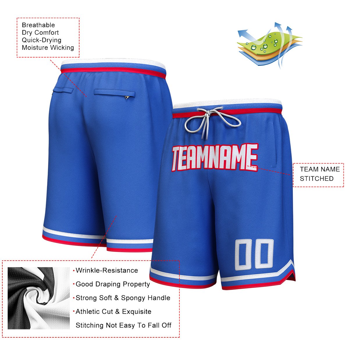 Custom Royal White-Red Personalized Basketball Shorts