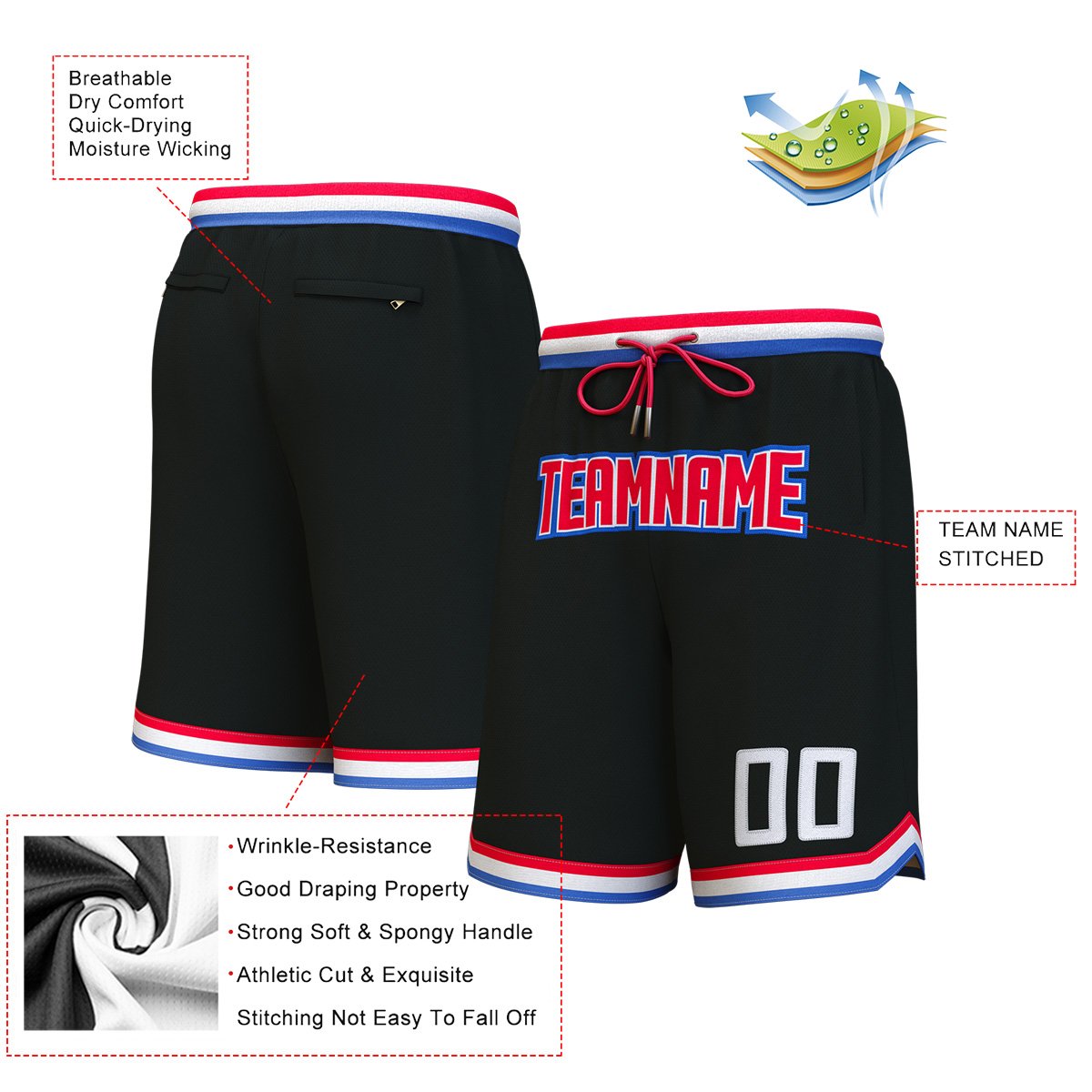 Custom Black Red-Royal Personalized Basketball Shorts