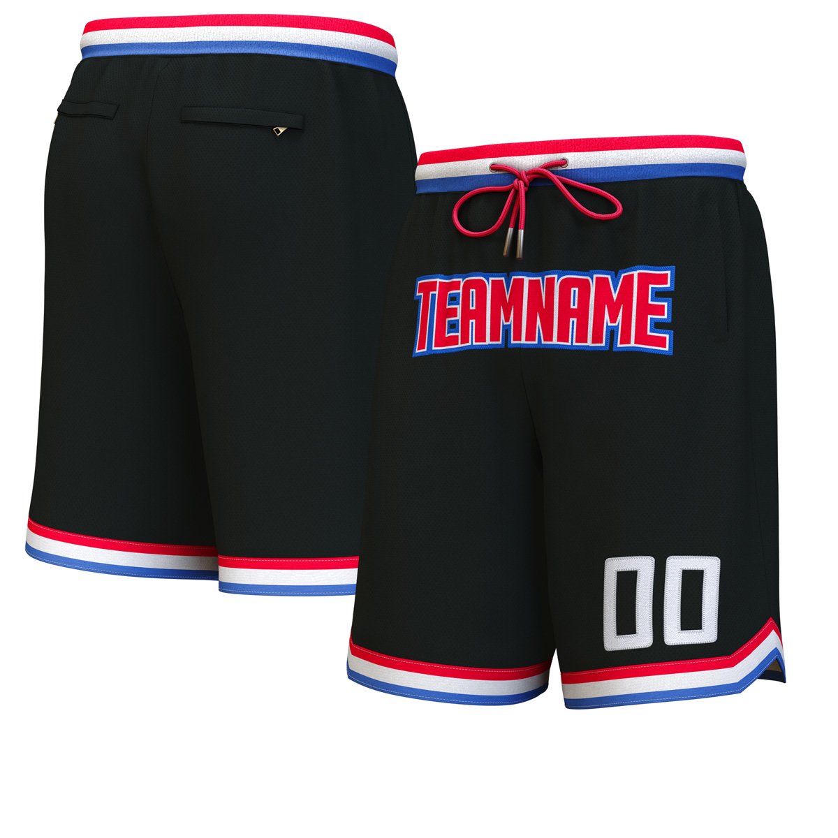 Short de basket personnalisé noir rouge-royal personnalisé