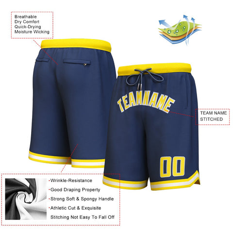 Custom Navy Yellow-White Personalized Basketball Shorts