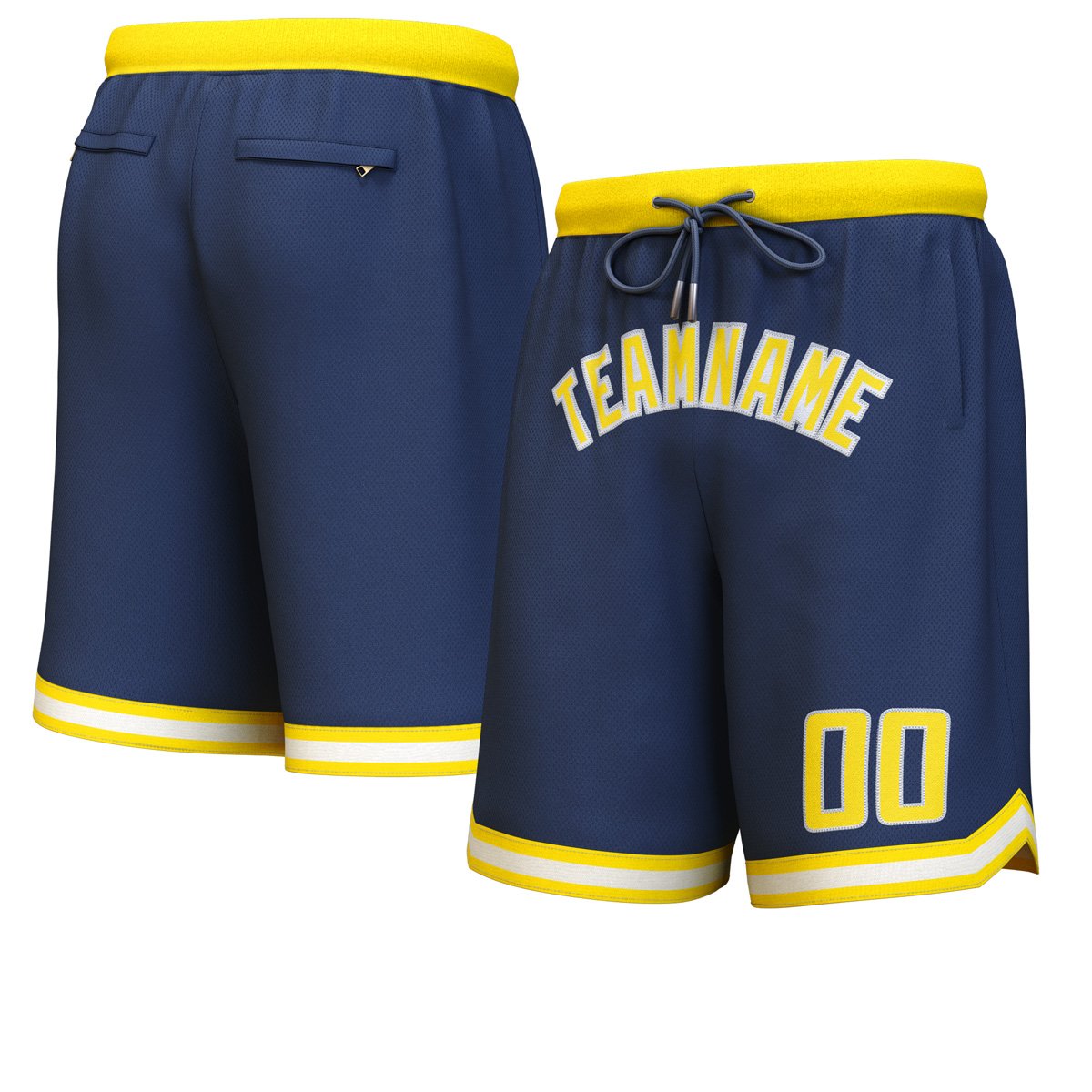 Short de basket personnalisé jaune-blanc marine personnalisé