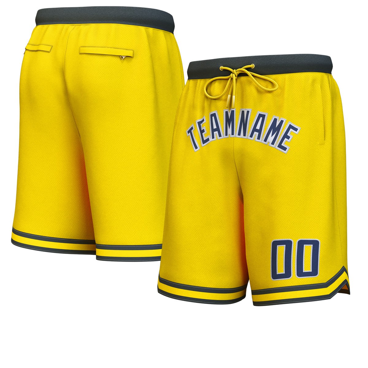 Short de basket personnalisé jaune marine-blanc personnalisé