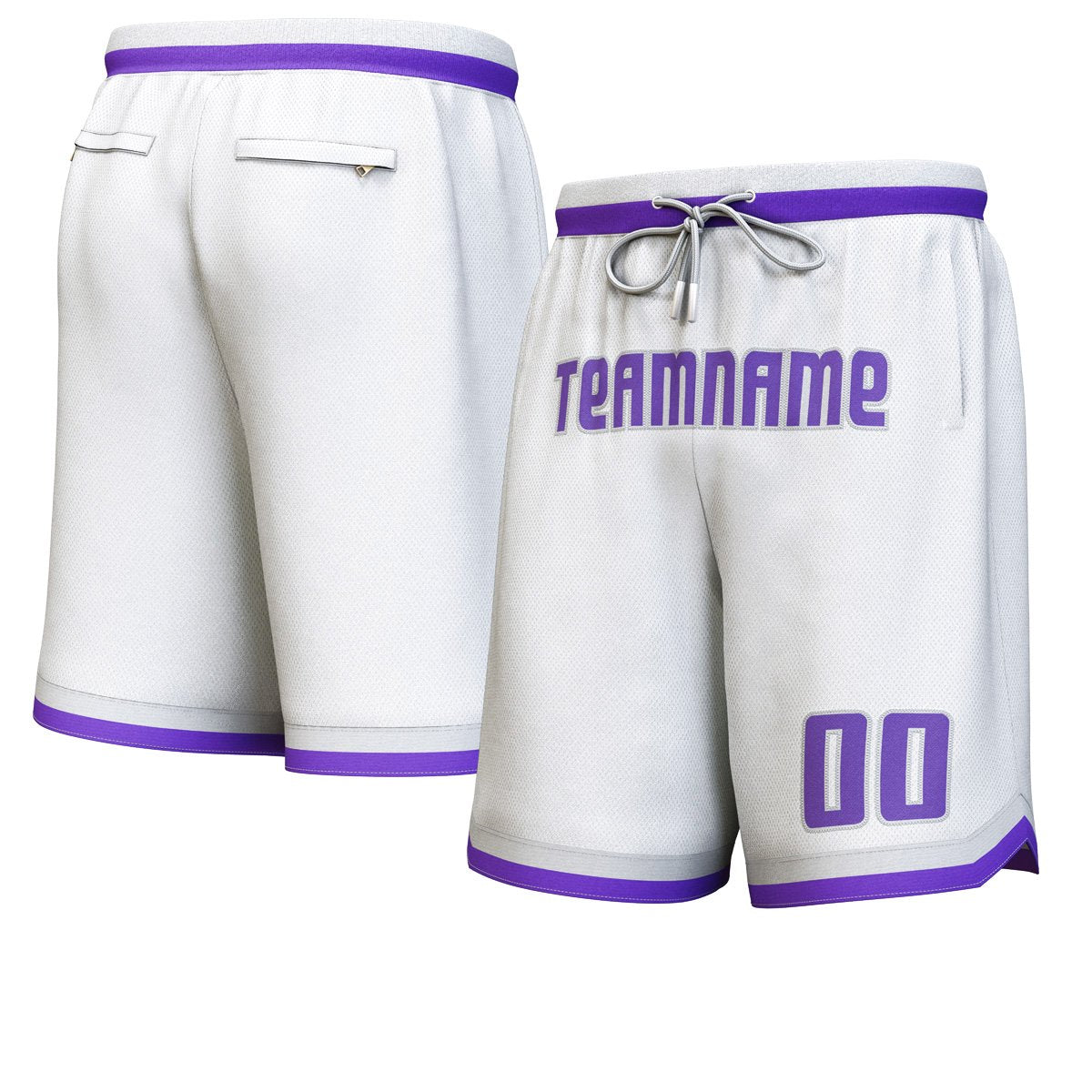 Short de basket personnalisé blanc violet-gris personnalisé