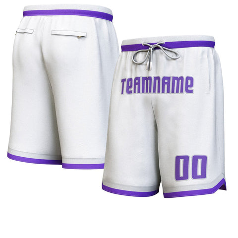 Custom White Purple-Gray Personalized Basketball Shorts