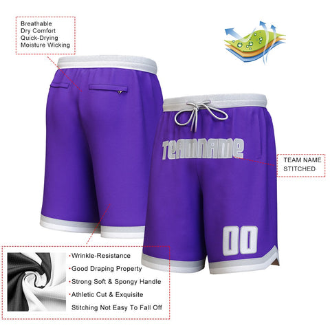 Custom Purple Gray-White Personalized Basketball Shorts