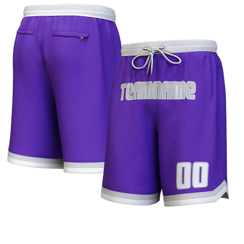 Custom Purple Gray-White Personalized Basketball Shorts