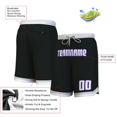 Custom Black White-Purple Personalized Basketball Shorts