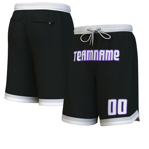 Custom Black White-Purple Personalized Basketball Shorts