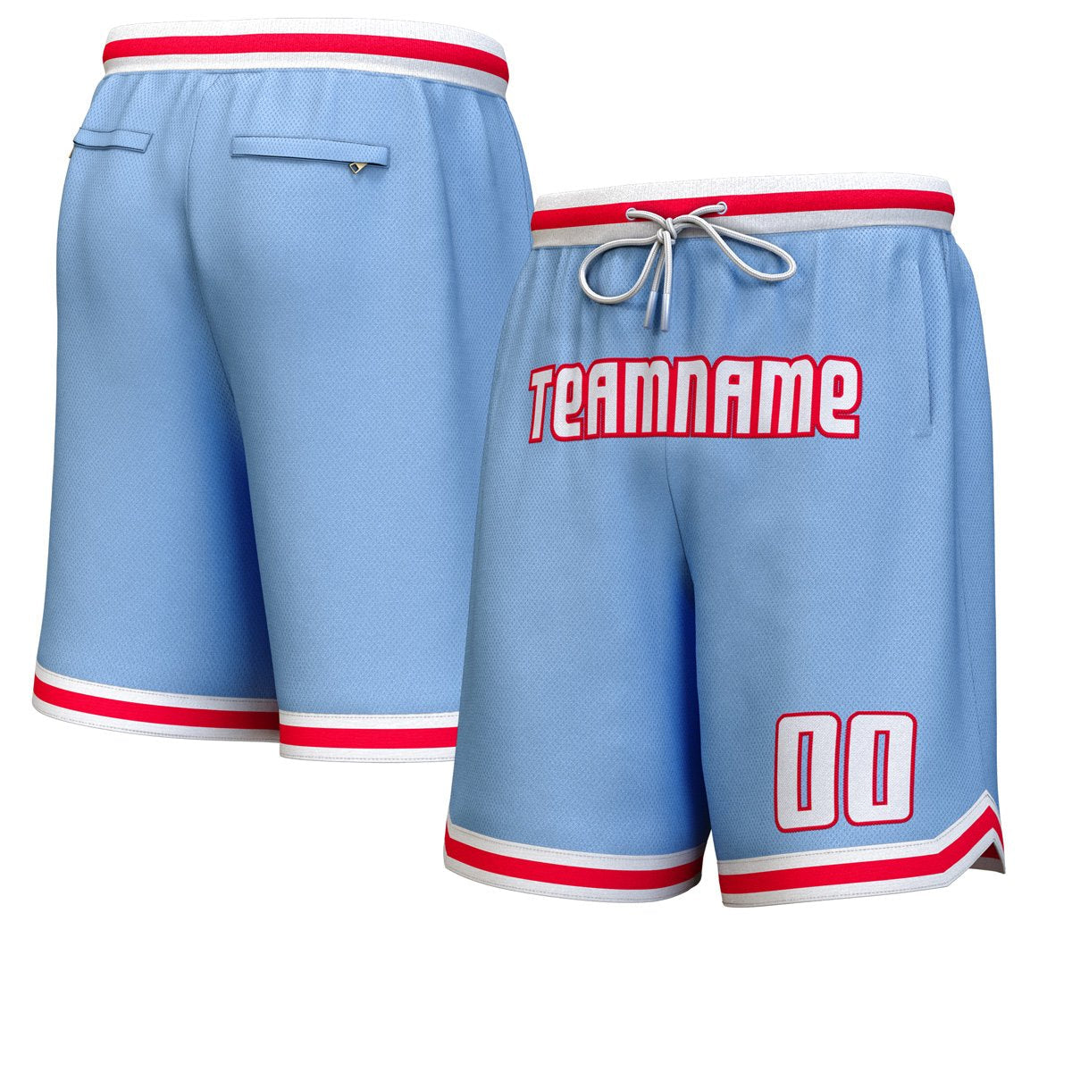 Short de basket personnalisé bleu clair blanc-rouge personnalisé