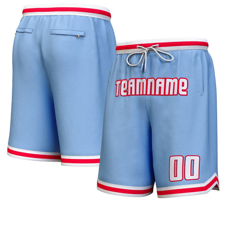 Custom Light Blue White-Red Personalized Basketball Shorts