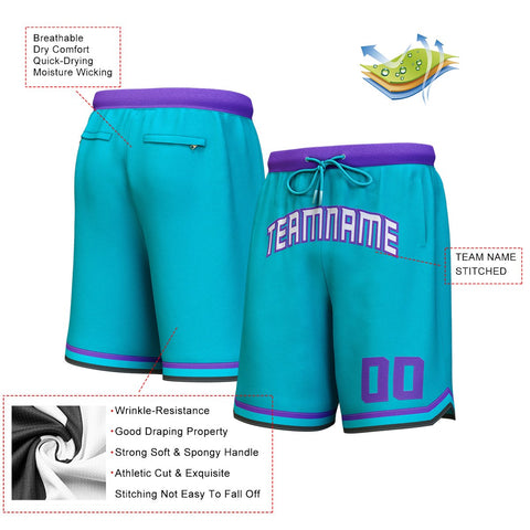 Custom Teal White-Purple Personalized Basketball Shorts