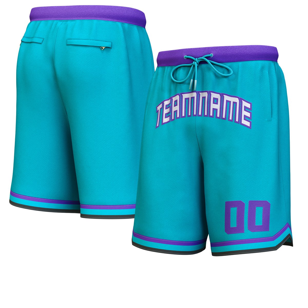 Custom Teal White-Purple Personalized Basketball Shorts