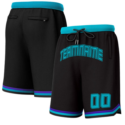 Custom Black Teal-Teal Personalized Basketball Shorts