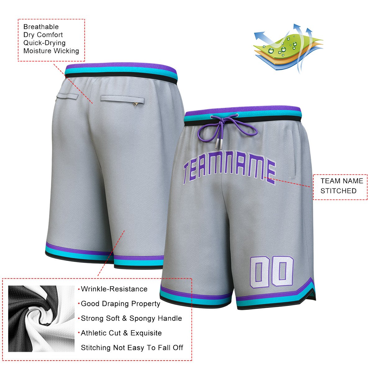 Custom Gray Purple-White Personalized Basketball Shorts