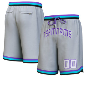 Custom Gray Purple-White Personalized Basketball Shorts