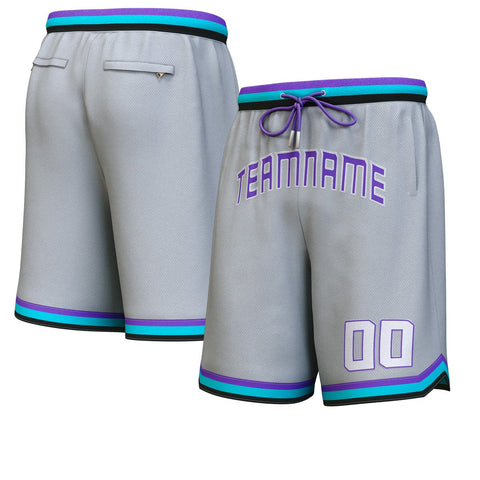 Custom Gray Purple-White Personalized Basketball Shorts