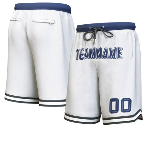 Custom White Light Blue-Navy Personalized Basketball Shorts