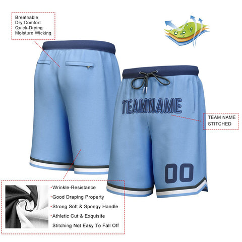 Custom Light Blue Light Blue-Navy Personalized Basketball Shorts