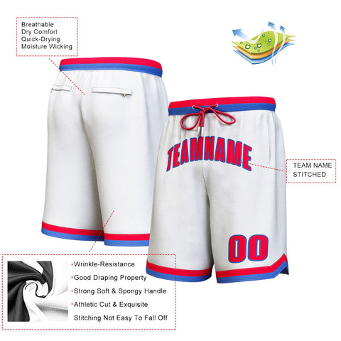 Custom White Red-Royal Personalized Basketball Shorts