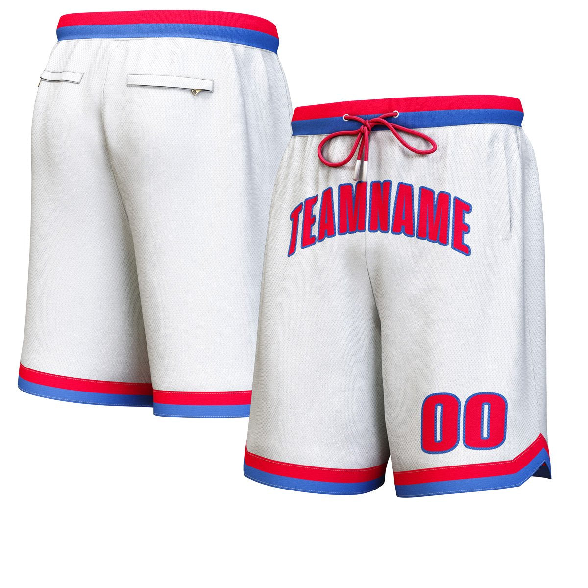 Short de basket personnalisé blanc rouge-royal personnalisé